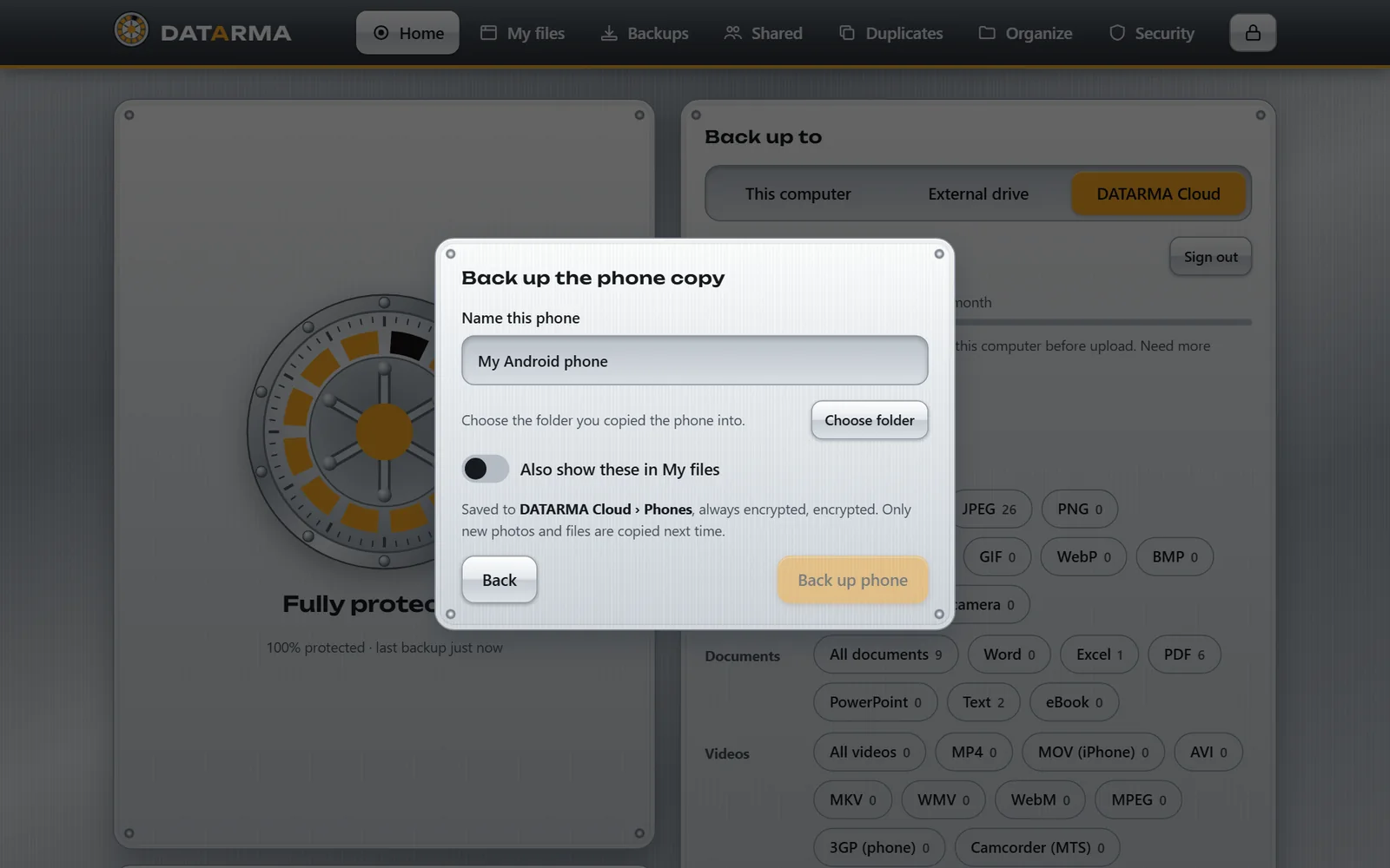 Backing up a phone copy into its own folder.